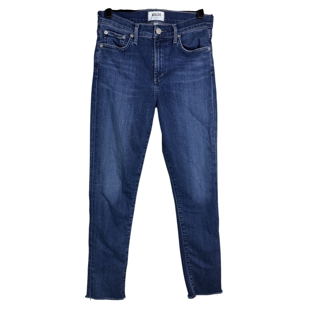 Agolde Sophie High Rise‎ Skinny Jeans Medium Indigo Raw Hem Size 27 Womens